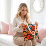 Peach Garden Daisies Canvas Tote Bag – Textured Floral Print
