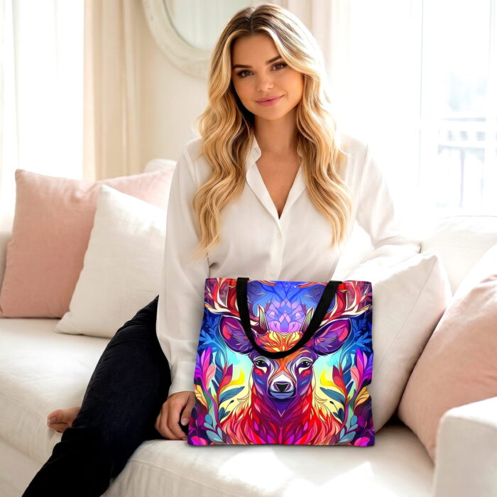 Vibrant Deer Antler Canvas Tote Bag – Colorful Nature Art - Image 2