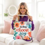 Today I Choose Joy Floral Canvas Tote Bag – Inspirational Print - Image 3