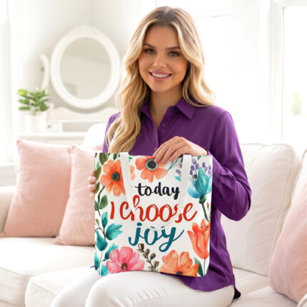 Today I Choose Joy Floral Canvas Tote Bag – Inspirational Print