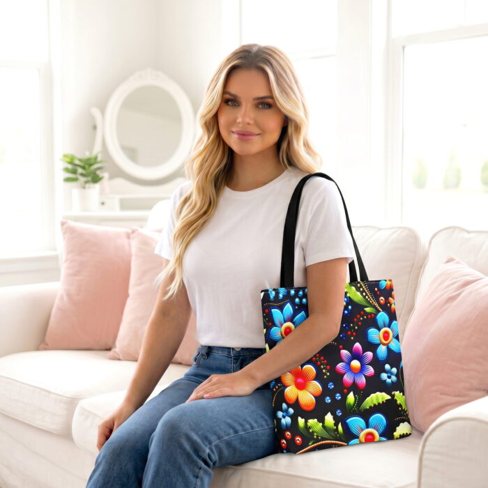Floral Bright Folk Night Canvas Tote Bag – Ornate Enamel Print - Image 2