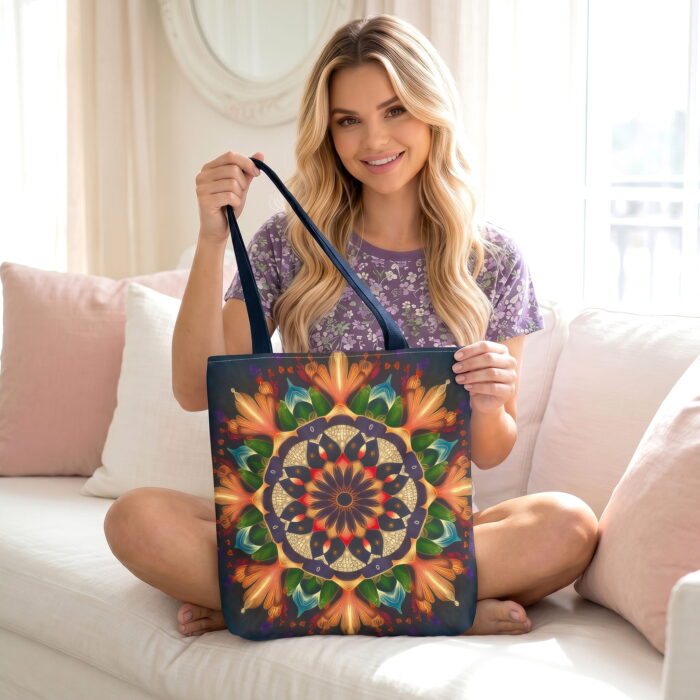 Vibrant Bohemian Mandala Canvas Tote Bag – Intricate Mandala Print - Image 2