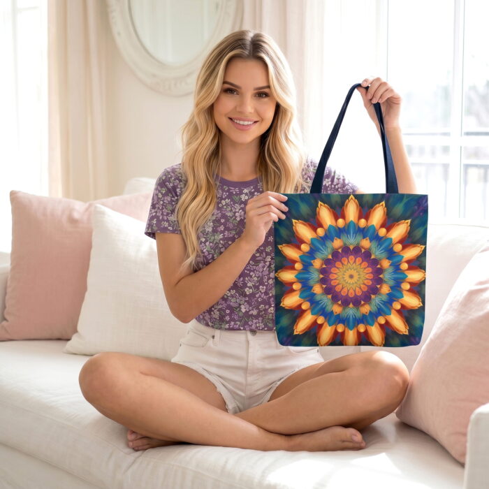 The_woman_from_the_first_202606212101 Vibrant Garden Mandala Floral Tote Bag – Intricate Floral Print - Image 1