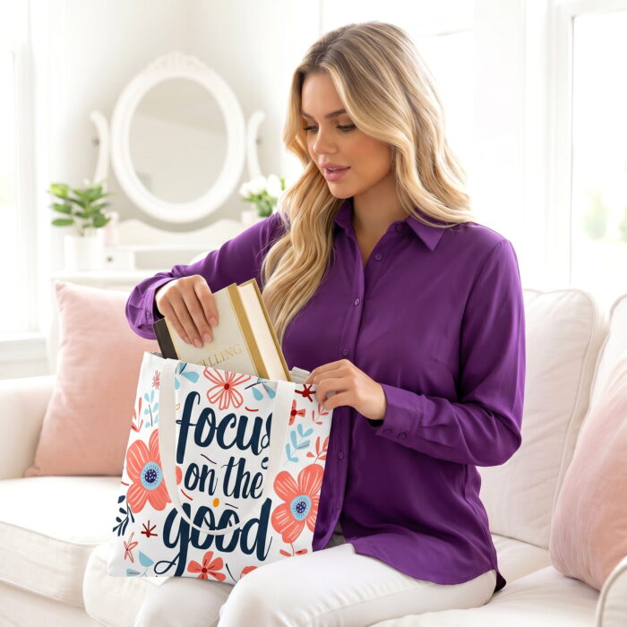 Focus On The Good Floral Tote Bag – Inspirational Print - Image 3