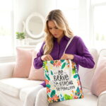 Be Brave Be Strong Floral Butterfly Tote Bag – Inspirational Print - Image 2