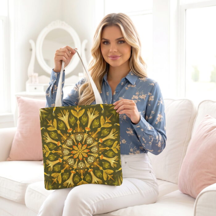Woodland Mandala Canvas Tote Bag – Botanical Nature Print - Image 1