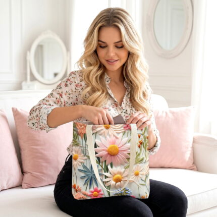 Pastel Wildflower Daisies Canvas Tote Bag – Textured Floral Print