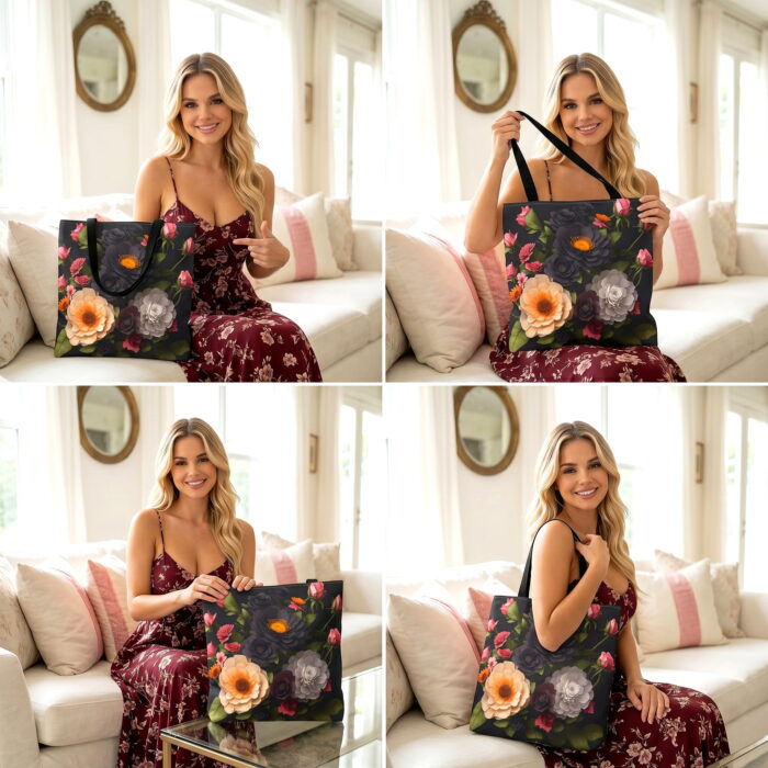 Dark Rose Bouquet Canvas Tote Bag – Elegant Vintage Print - Image 4