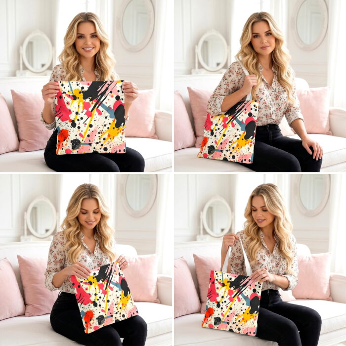 Abstract Splatter Paint Canvas Tote Bag – Modern Art Print - Image 4