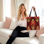 Red Damask Baroque Canvas Tote Bag – Ornate Gold Print