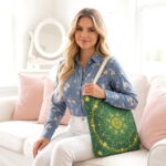 Gold Green Mandala Canvas Tote Bag – Boho Floral Print - Image 3